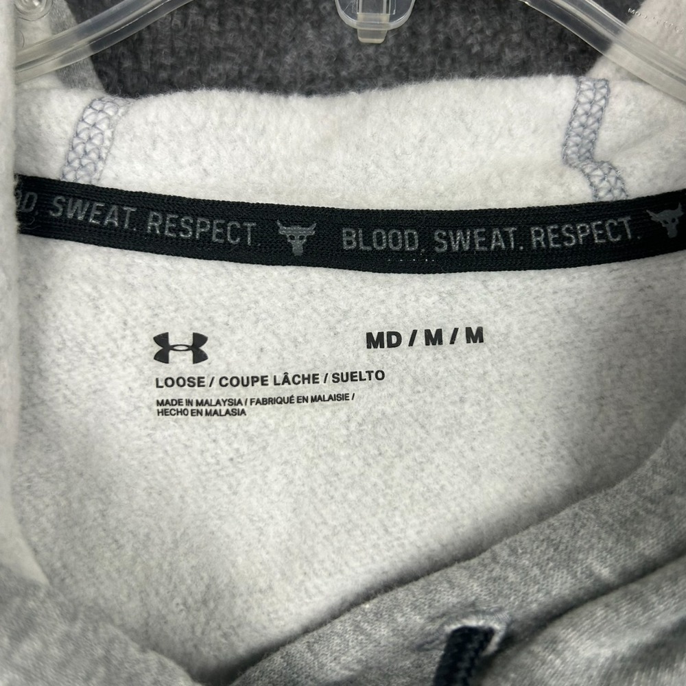 Under Armour Project Rock Hoodie Crop Sweater Fleece Pullover Gray Black Sz Med - Picture 6 of 9